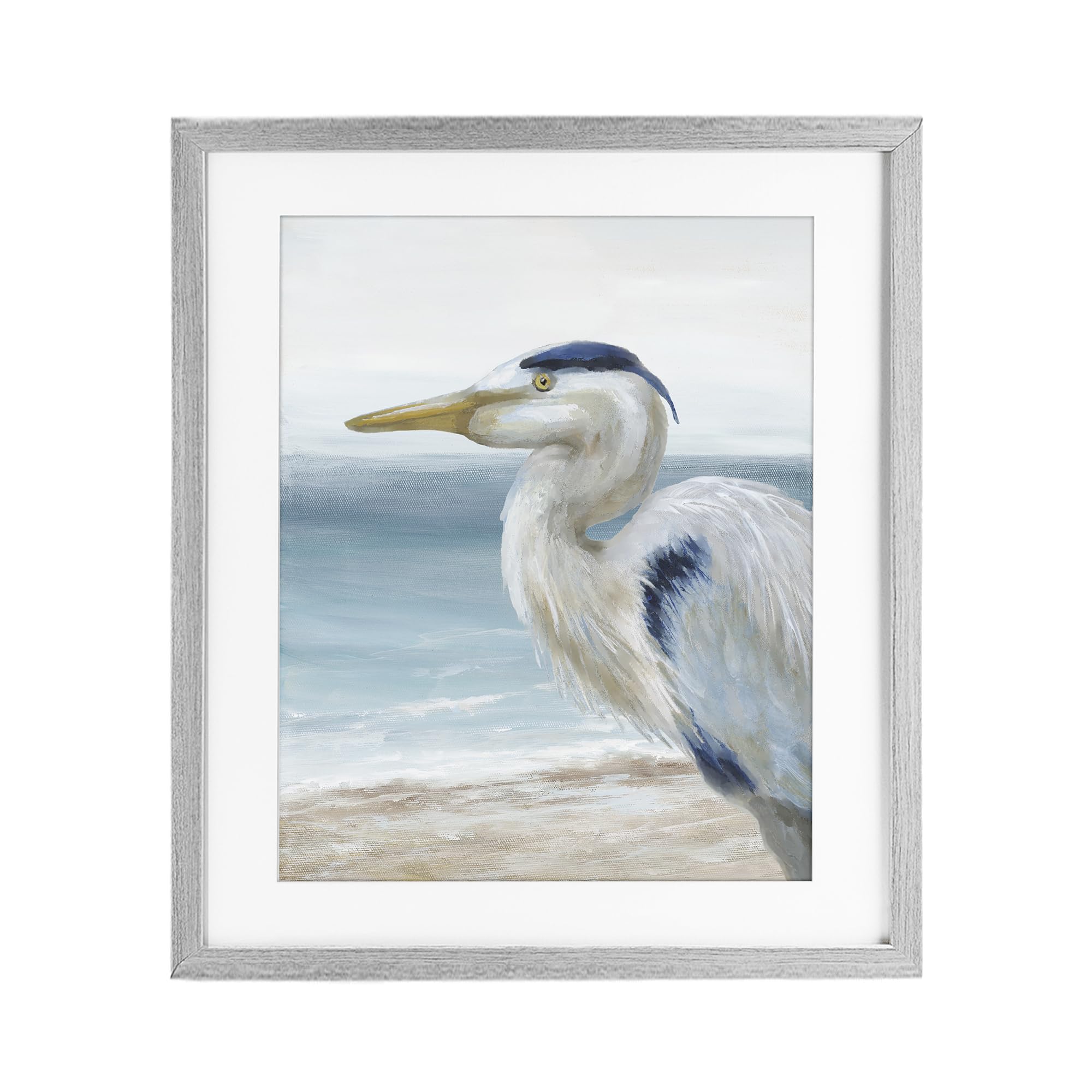 Stupell Industries Farmhouse Gray (Textured) Left Gazing Heron Coastal Bird, 17 X 21 Inch Framed Print Under Glass