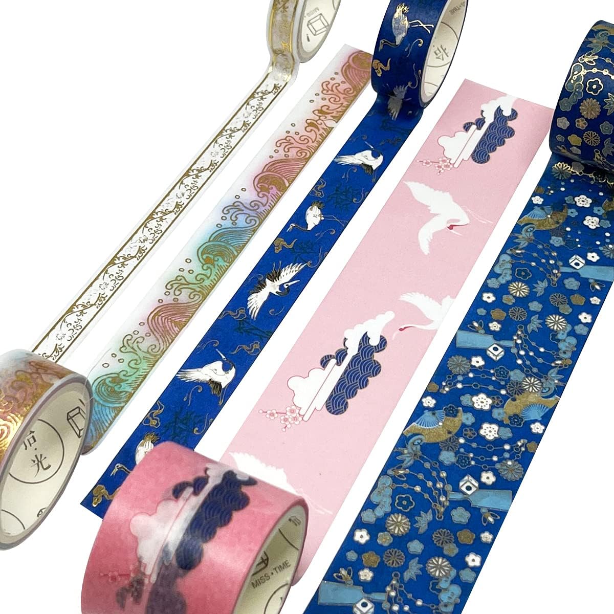 allydrew Decorative Gold Foil Washi Tape and Sticker Set for Stationery, Diary, Card Making (10 Rolls & 10 Sheets), Cranes Blue image 3