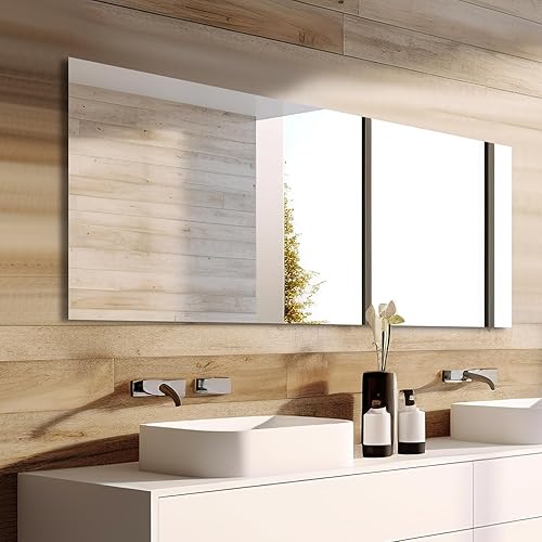 Mirrorons Espejo de tocador de baño de 28 x 36 pulgadas, espejo sin marco con borde pulido, se cuelga horizontal o verticalmente. Espejo de baño