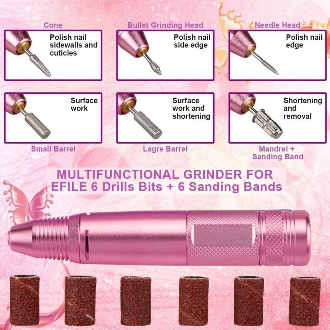 Trapano per Unghie Elettrico Portatile, Kit Lima per Unghie elettrica Professionale compatta Efile per Acrilico, Unghie in Gel per Unghie in Acrilico Poly Gel Nail Art Salon Uso o Uso Domestico