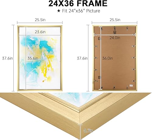 Miniatura 3 de Marco de fotos de 24 x 36 pulgadas, marco de póster dorado, marco natural para galería, formato horizontal o vertical, marco resistente y plexiglás,