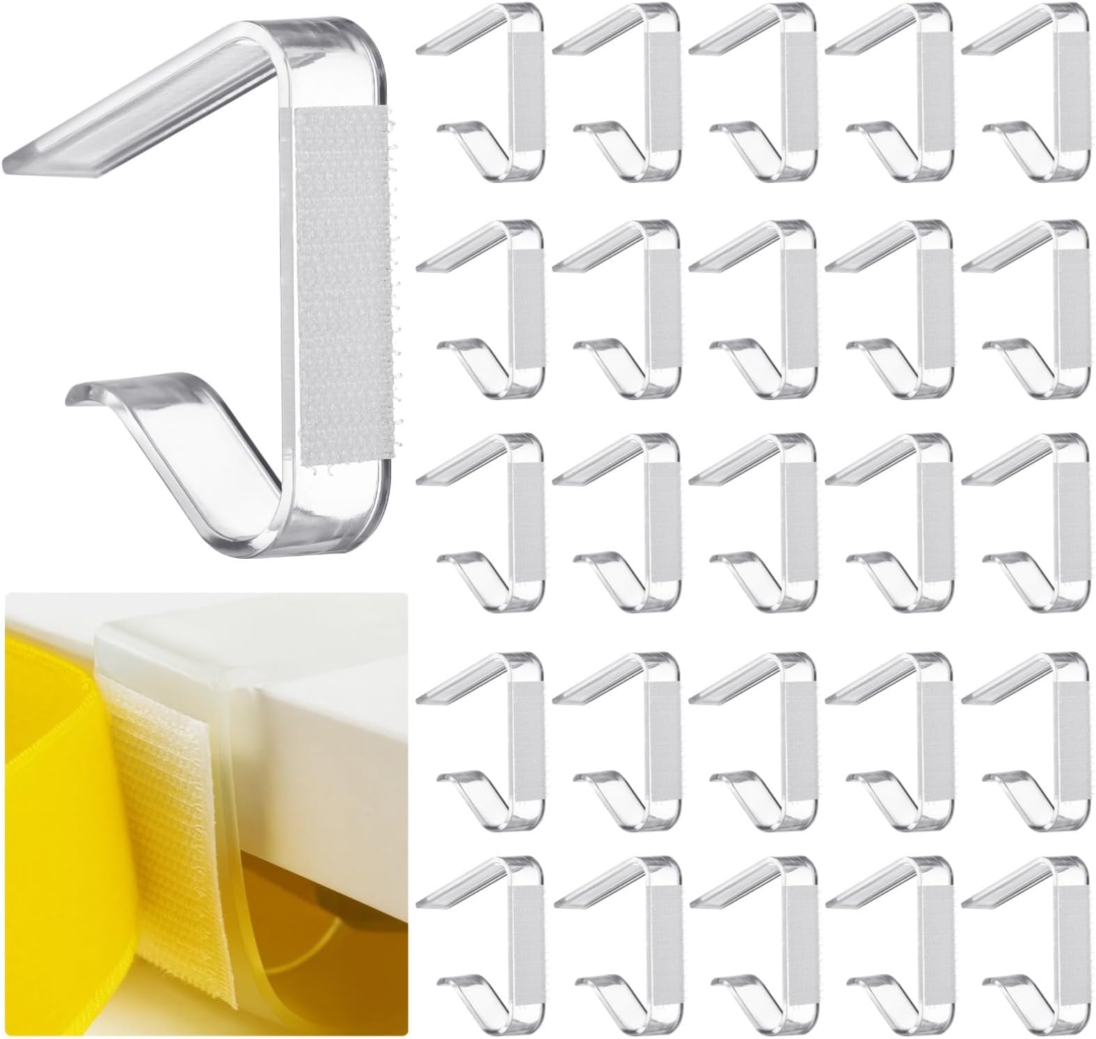 60 Pcs Large Table Skirting Clips with Adhesive Fasteners, Clear Plastic Tablecloth Holders, C-Shaped Clips for Outdoor Furniture, Perfect for Securing Tablecloths