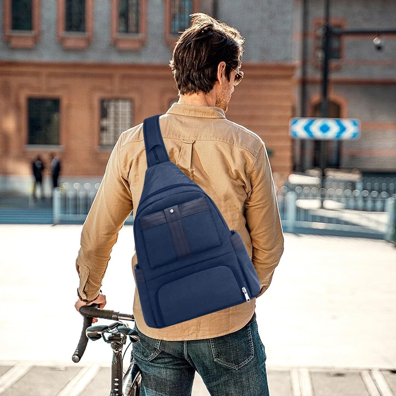 Crossbody Lunch Backpack, Double Deck Insulated Lunch Box for Men Women Adult, Leakproof Lunchbox with Side Pokets for iPad, Large Cooler Bag for Work Office Hiking Beach Picnic, Blue - Image 7