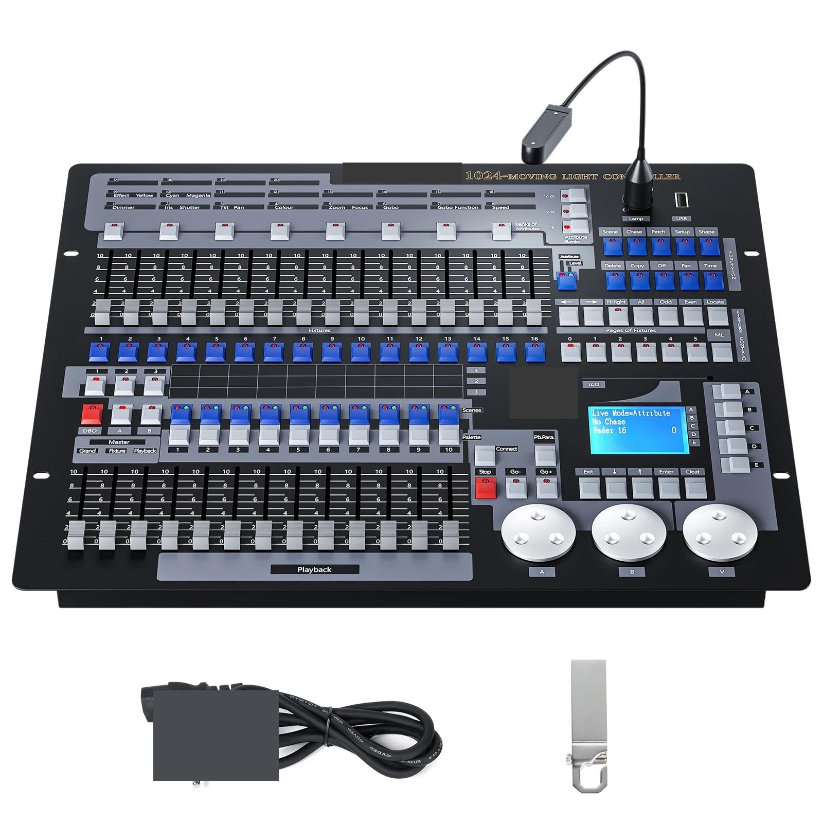 DMX Controller, 1024 DMX Controller Dj Equipment DMX 512 Console Black Large Stage Lighting for Live Concert KTV DJ Club(Only Console)