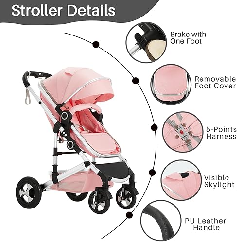 Miniatura 6 de Cochecito de bebé 2 en 1, cochecito convertible con asiento reversible, cochecito plegable para recién nacido, toldo ajustable, cesta de