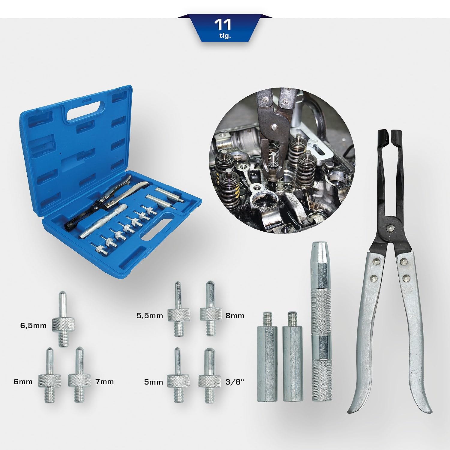 BRILLIANT TOOLS BT541100 Ventildichtung-Ausbau und Installationss atz [Powered by KS TOOLS], Mit Stabilem Blauen Transportkoffer, 11-Tlg.