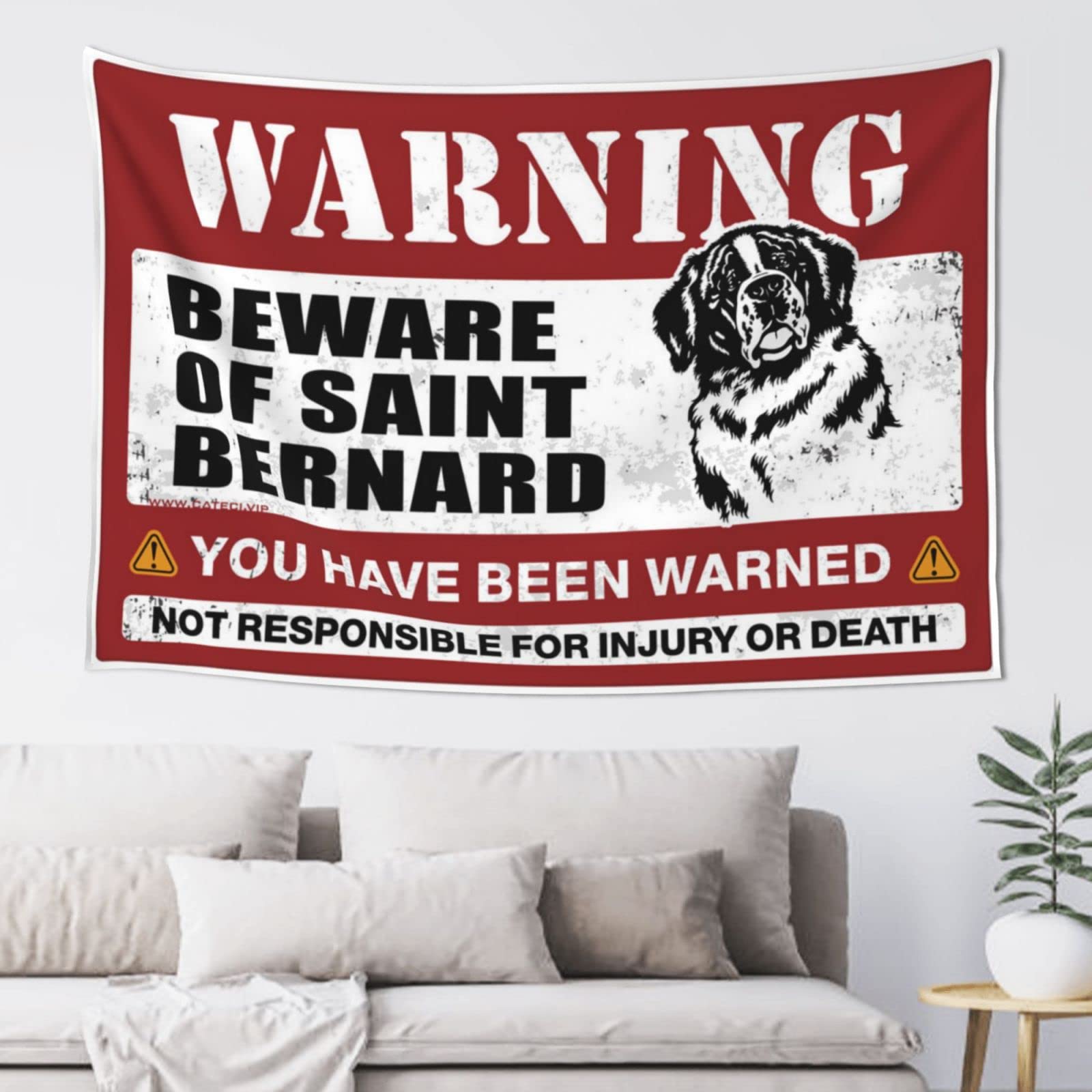 PRAVOXI Man Cabe Decor Beware Of Saint Bernard Tapestry Vintage Bar Decor Man Cave Rules(75X100CM)