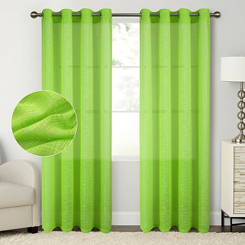 Tony's collection 2 paneles de cortinas traslúcidas color verde lima de 84 pulgadas para sala de estar, longitud al suelo con ojales superiores,