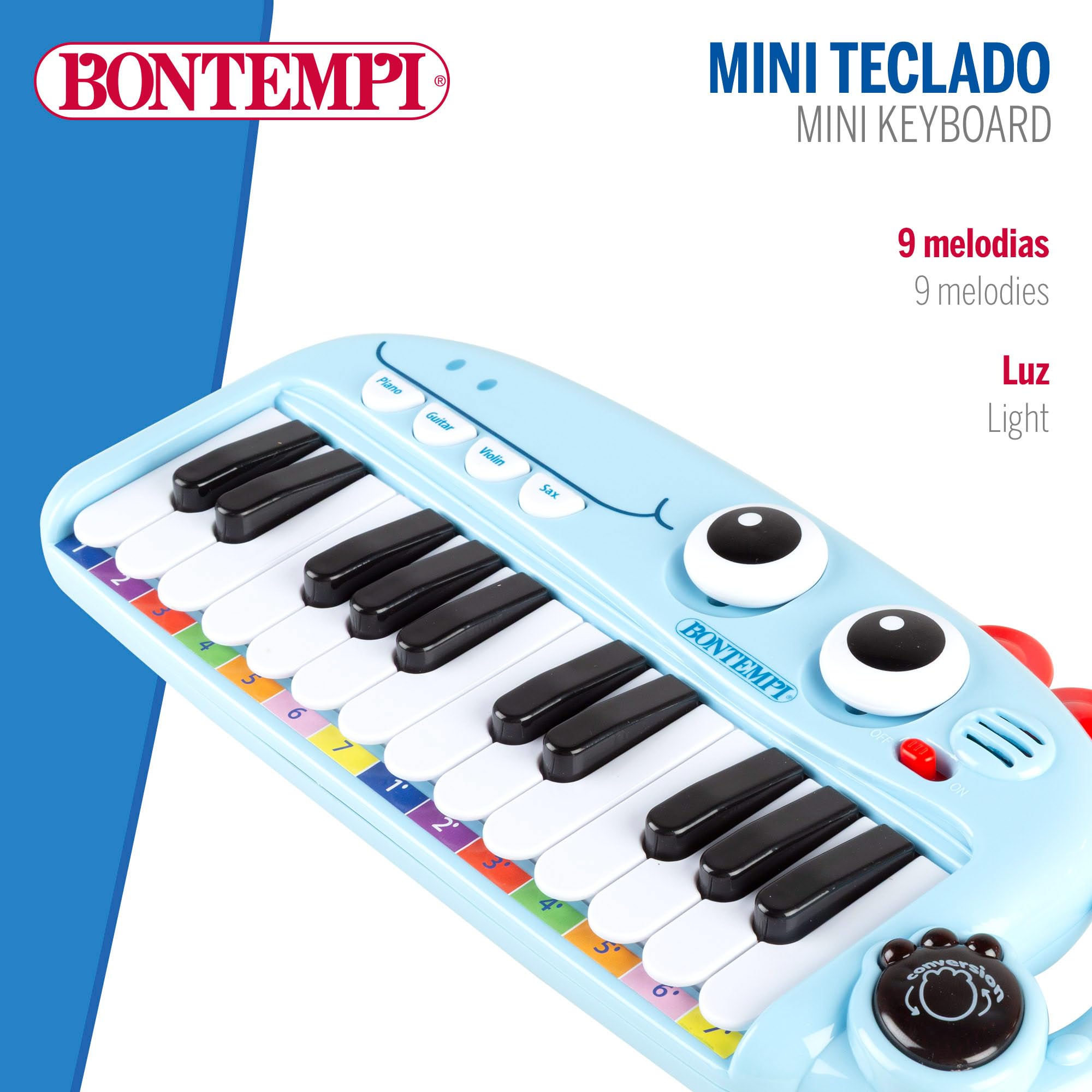 ColorBaby Bontempi Piano Infantil electrónico 24 Teclas con Luces, Sonidos, Melodías, Botones y diseño Seguro con Carita Sonriente, para iniciar a los más pequeños en la música Desde 18 Meses (39213)