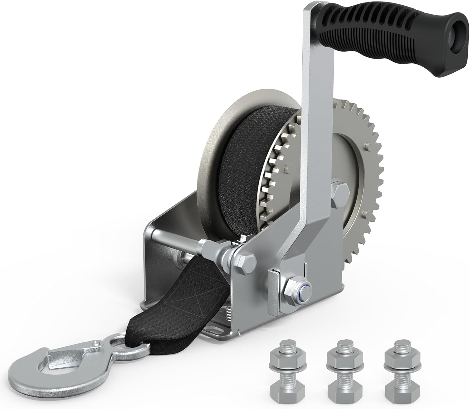 Boat Trailer Winch for Trailers, 1600 LB Heavy Duty Hand Manual Winch with 26FT Strap & Hook, Boat Accessories for Boat and Jet Ski Trailer