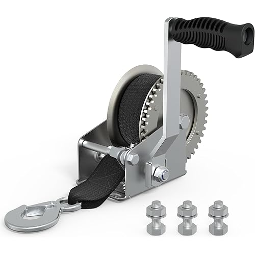 Boat Trailer Winch for Trailers, 1600 LB Heavy Duty Hand Manual Winch with 26FT Strap & Hook, Boat Accessories for Boat and Jet Ski Trailer