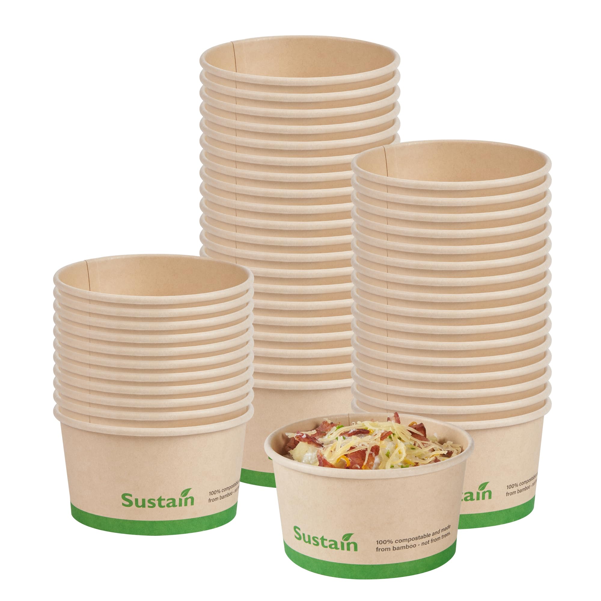 Restaurantware - Contenedores de sopa de papel de 8 onzas, 200 tazas desechables para helado, las tapas se venden por separado, con forro de ácido poliláctico, cuencos de sopa caliente de bambú para