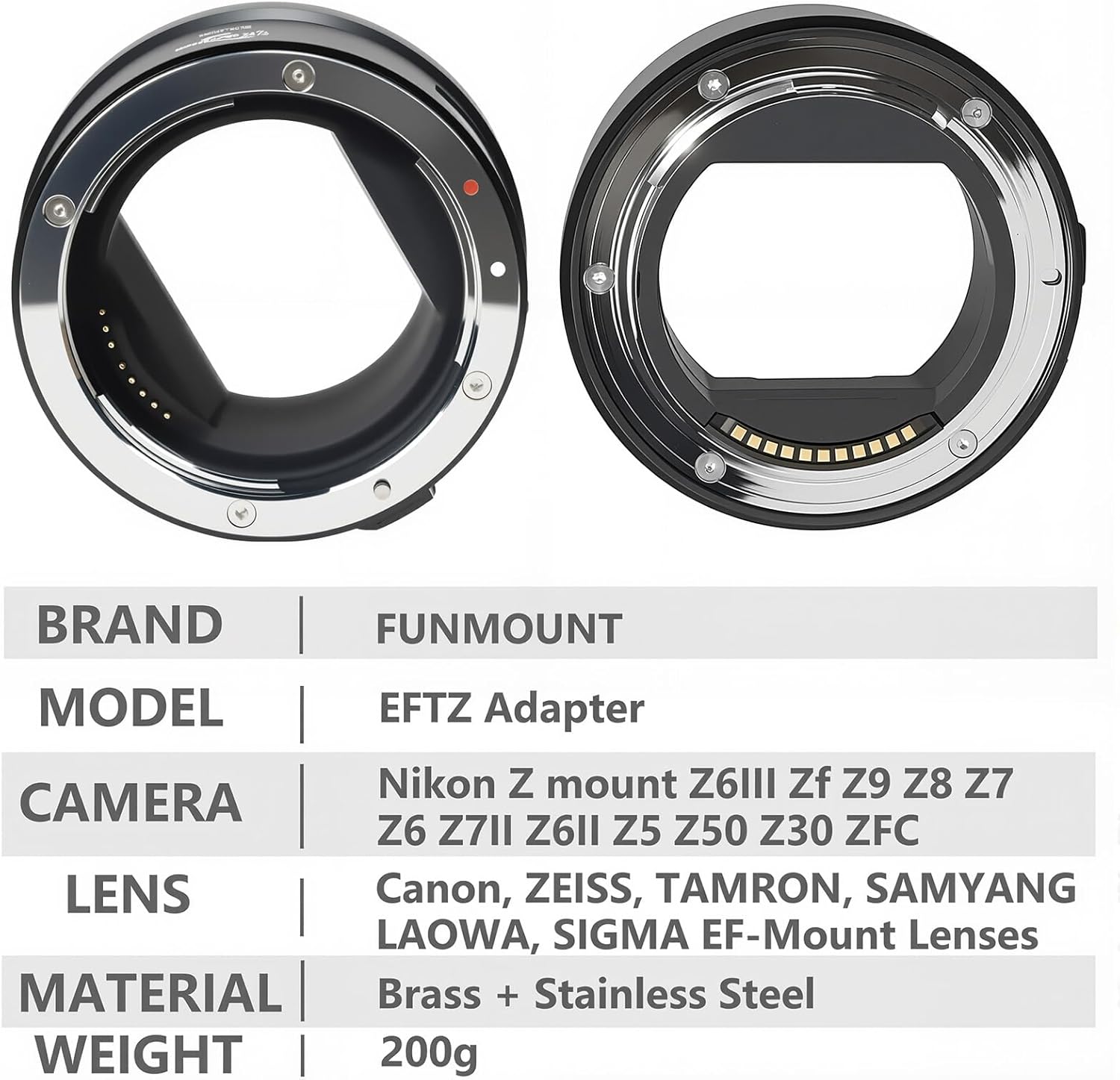 EFTZ Lens Adapter for Canon EOS EF Mount Lens to Compatible with Nikon Z Mount Camera，Built in Electronic Aperture autofocus Function, for Nikon ZR Zf Z9 Z8 Z7 Z7II Z6III Z6II Z6 Z5 Z50 Z30 ZFC
