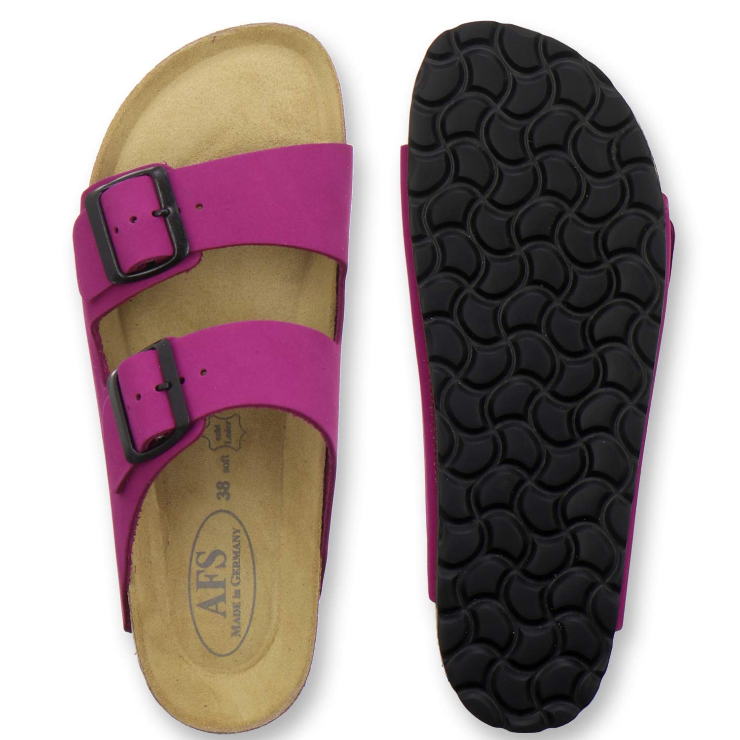 AFS-Schuhe 2100 - Chanclas cómodas para mujer de piel auténtica, prácticas zapatillas de trabajo, zapatillas de estar por casa, hechas a mano en Alemania, color Rojo, talla