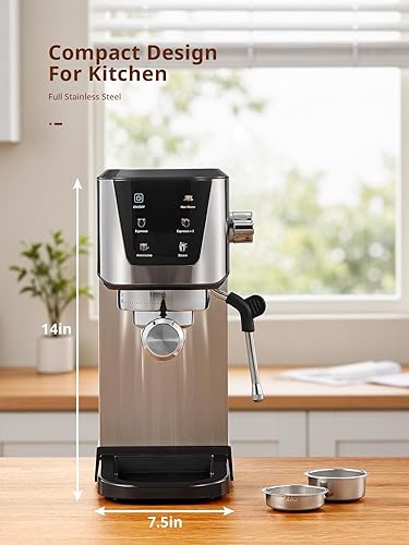 Miniatura 6 de UDI Máquinas de café expreso con pantalla táctil LED, cafetera espresso de 20 bar para lattes, capuchinos, americano, máquina compacta de café con