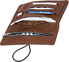 Personalised Leather Tobacco Pouch with Engraving for 30 g Tobacco Pouch, Genuine Leather Turner Bag with Filter Compartment and Plate Holder (Dark Grey) (Light Brew Engraving)