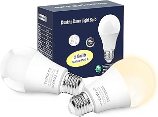Torkase Outdoor Dusk to Dawn Light Bulbs, No Timer Required, 13W(100W Equivalent), 3000K Warm White, E26 A19 Automatic Sensor LED Bulb, Built-in Photocell Detector for Boundary Garage Patio, 2 Pack
