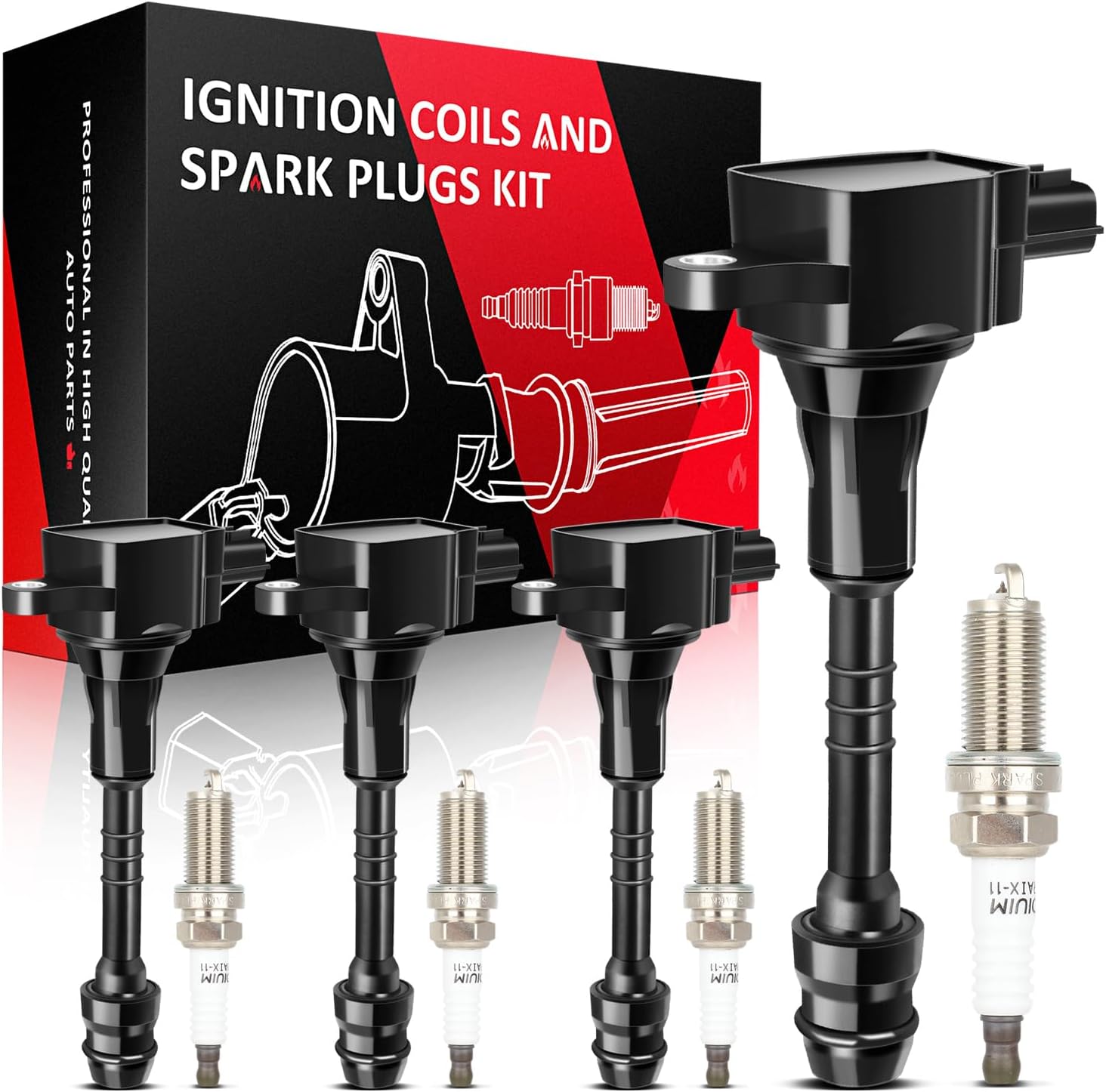 SCITOO 4 ignition coils with 4 iridium Spark Plugs for Nissan 2002 2003 2004 2005 2006 Sentra 1.8L L4 UF351 22433-6N015 C1397