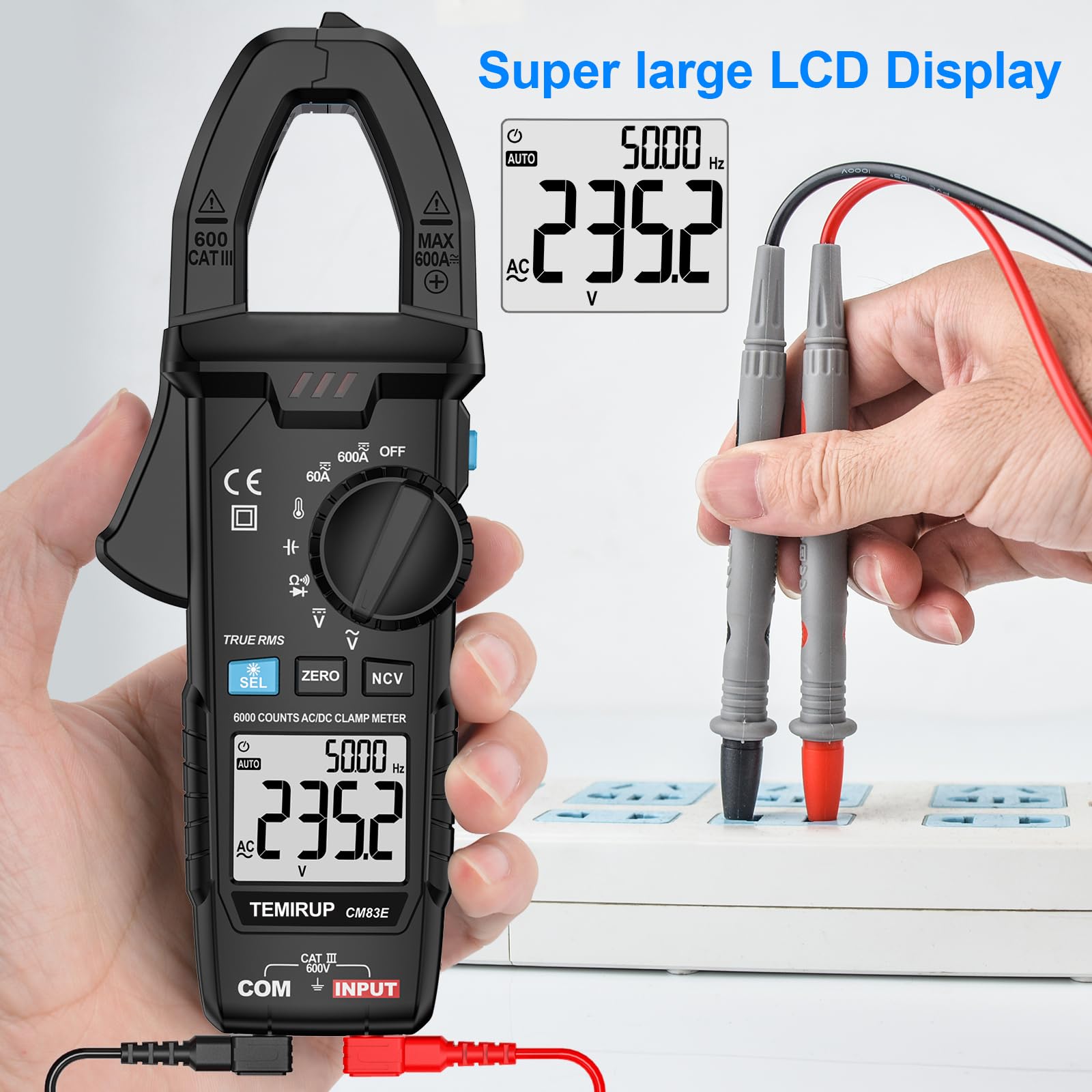 Clamp Meter 6000 Counts TRMS, 600A AC/DC Amp Meter, Multimeter Tester — Amazon image 4