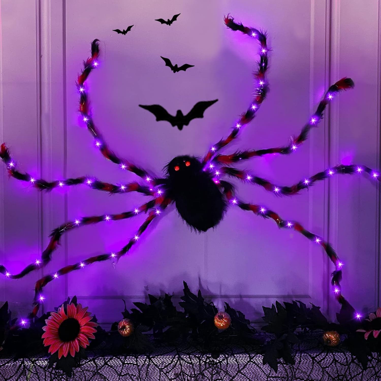 Camlinbo 80 LED Halloween Plush Spider Costume with Purple Lights for Adult Younger Halloween Accessories Decorations (63") - Image 6