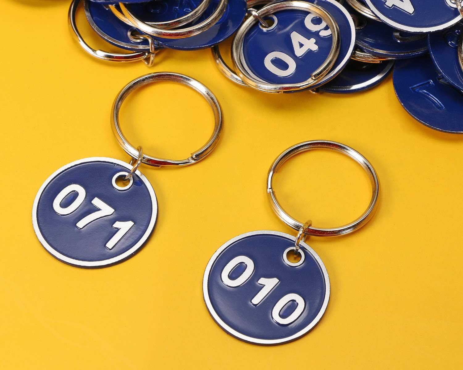 ONLYKXY 1-100 Number Colorful Tough Aluminum Metal Numbered Marking Identification Hang Tags Luggage Labels ID Tag with Split Rings for Organized Coded Key Box Cabinet System Identifier (Navy Blue)