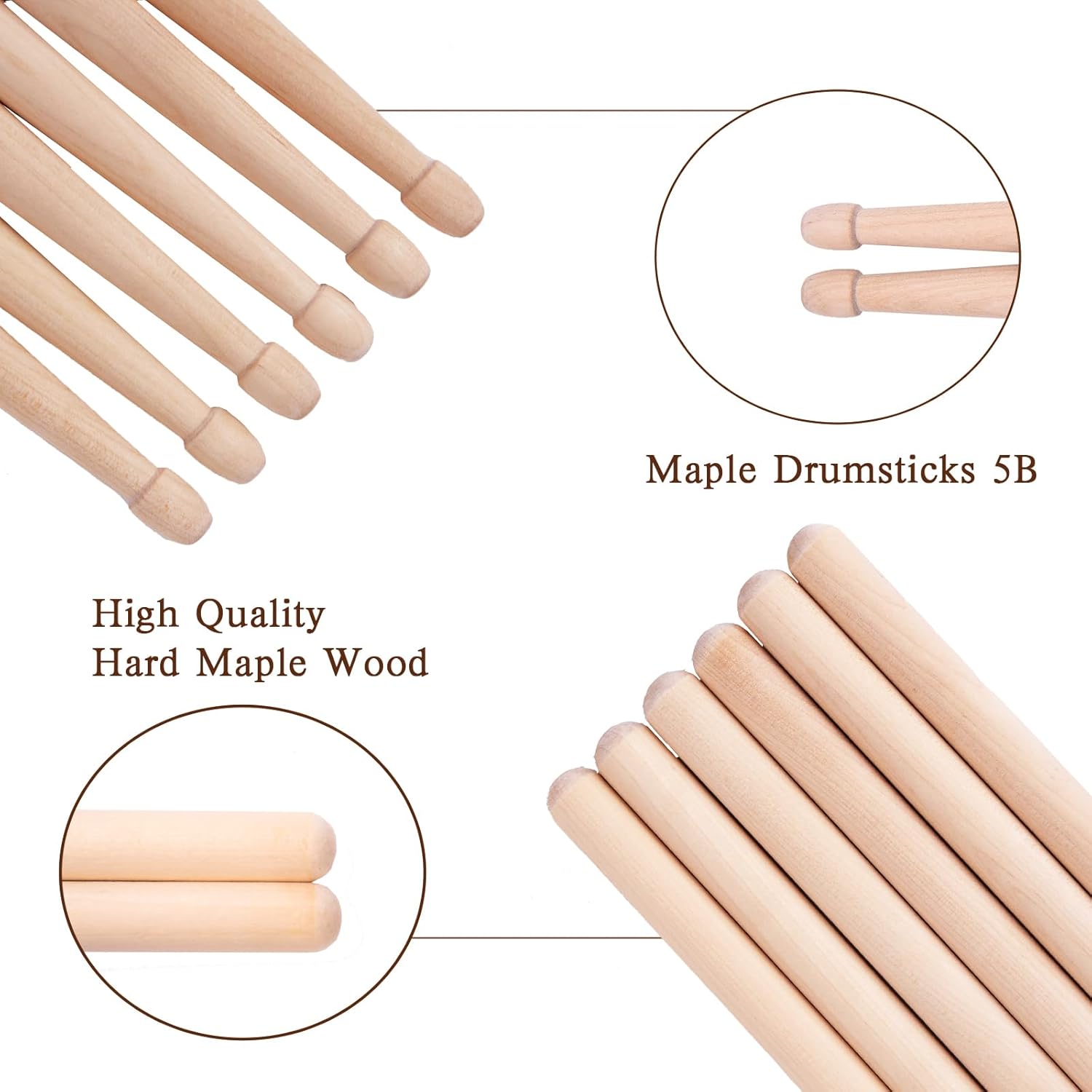 5B Drumsticks, Drum Sticks, Maple Wood Drum Sticks 5B, 5B Drum sticks for Kids and Adults(12 Pairs)
