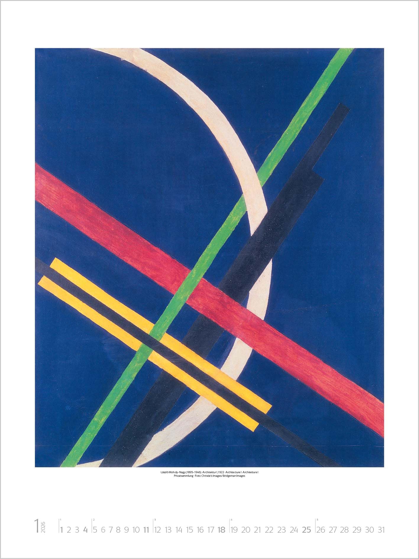 Bauhaus 2026: Großer Kunstkalender. Hochwertiger Wandkalender mit Meisterwerken des Bauhaus Stils. Kunst Gallery Format: 48 x 64 cm.