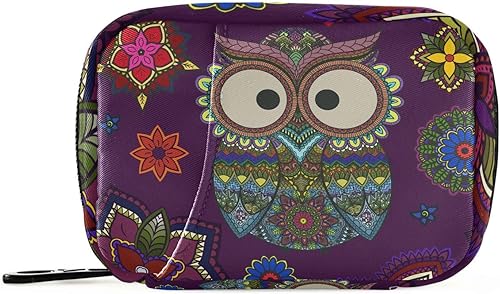 Ollabaky Pastillero de viaje con diseño de búho floral con mandala, pastillero portátil para 7 días, organizador de suplementos vitamínicos con