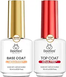 Beetles Conjunto de base de gel e top coat de 15 ml, sem HEMA, esmalte de gel sem TPO e base transparente, brilhante, de longa duração, sem lenços, absorver, atualizado, seguro, baixa sensibilidade