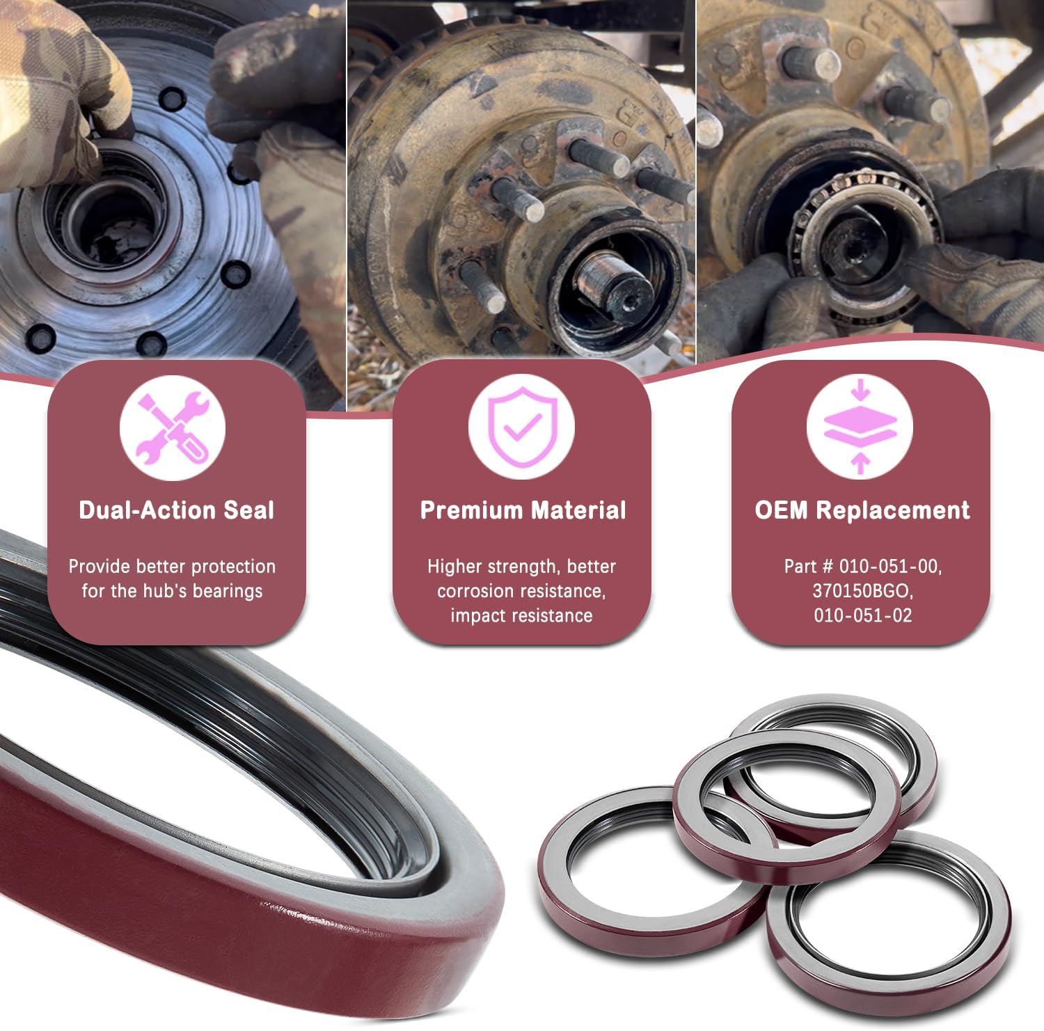 4 Pack Trailer Hub Wheel Unitized Oil Seal Fits For Dexter 9K-10K GD Axles ID 2.875'' x OD 3.880'', Grease Seals Replacement Kit 010-051-00, 370150BGO