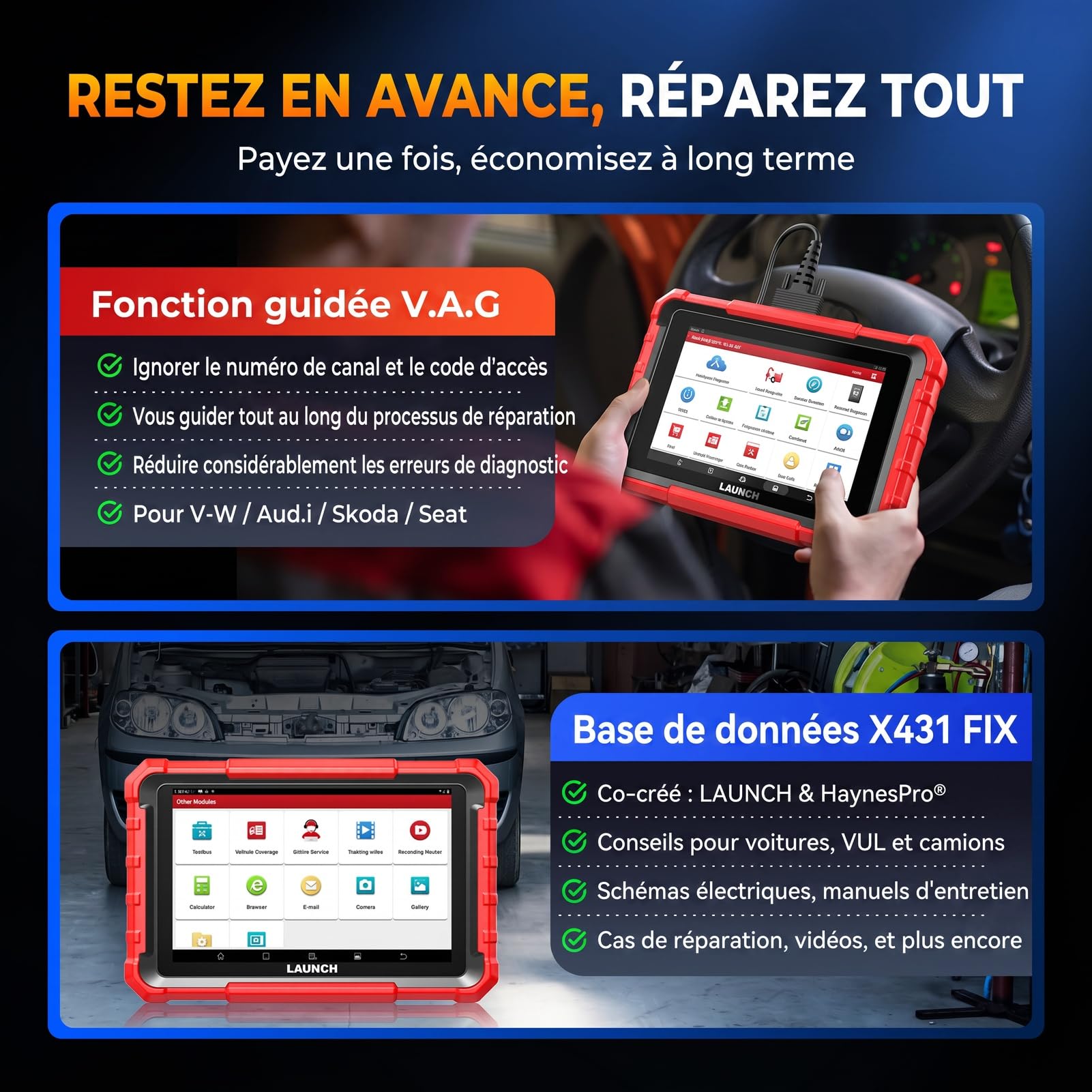 Launch X431 Pros Elite OBD2 Valise Diagnostic Auto Multimarque, Codage ECU