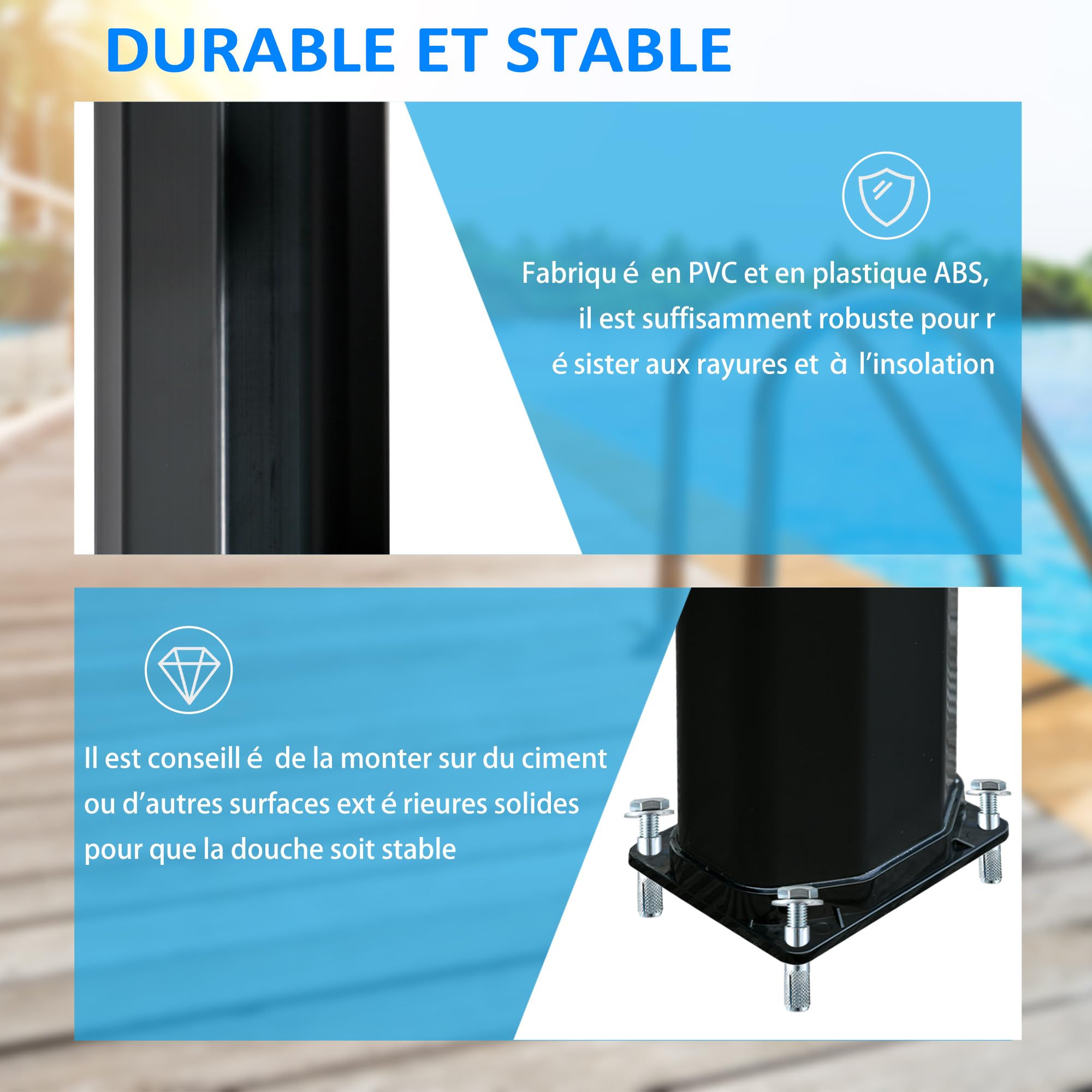 Outsunny Douche Solaire d'extérieur réservoir 35L Pression Max. 3,5 Bar - mitigeur, Grand pommeau orientable, douchette, Robinet à Pieds - Noir