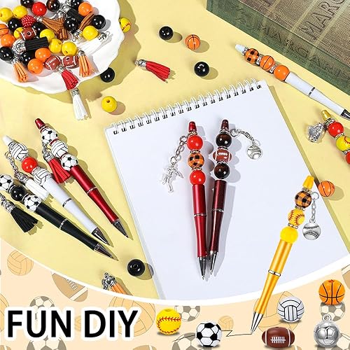 Miniatura 5 de Vellibring Juego de 20 bolígrafos deportivos de cuentas con cuentas surtidas de bolas deportivas con cuentas de bolas deportivas de cristal,