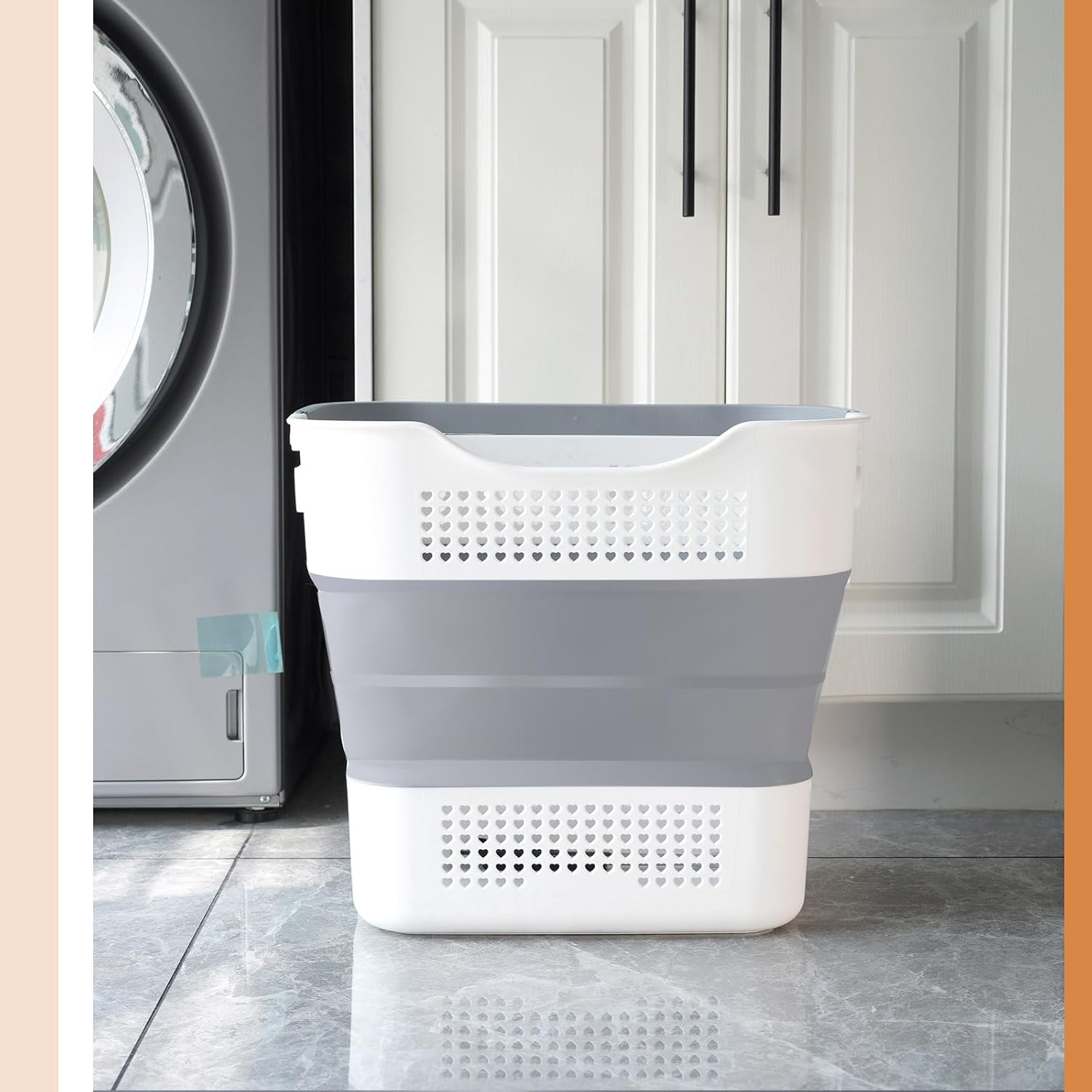 GREATLINK Upgrade Collapsible Laundry Basket & Hamper ­ 42L Plastic Foldable Storage Bin with Handles, Space-Saving Organizer for Dorm Room, Clothes, Travel & Garden (Grey/White)