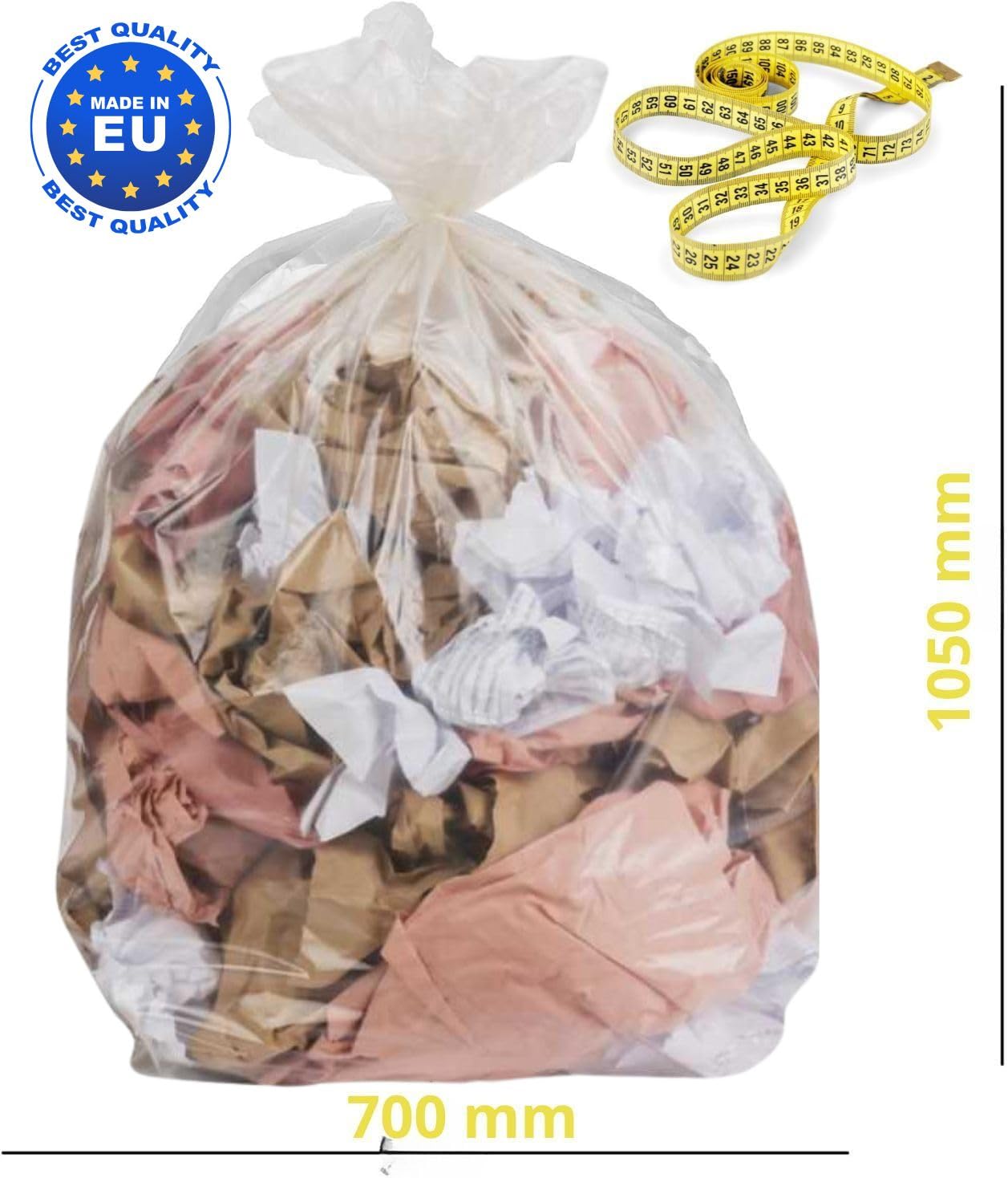 Bolsa de basura transparente 110 l | Lote de 100 bolsas (4 rollos de 25 bolsas) | 30 micras | Muy resistente | todos los residuos y basuras | Anti fugas | Recomendado Vigipirate e