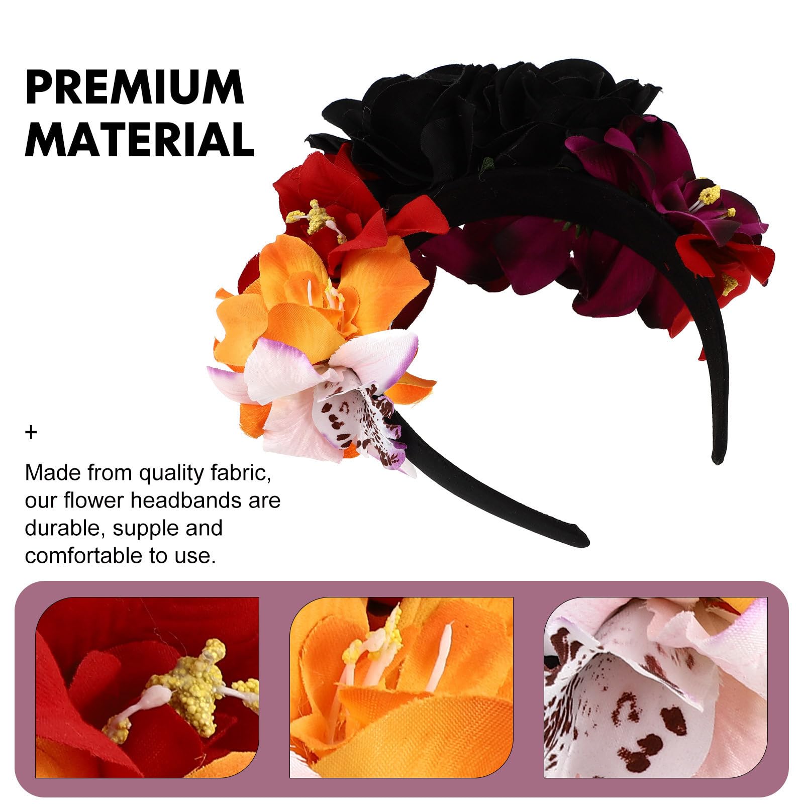 Abaodam 5 Pièces Bandeau à Fleurs Rose Artificiel pour Cheveux de Femme, Accessoire Léger en Tissu, Serrage-tête Décoratif pour Fête et Plage, pour Demoiselles D'honneur Couleur Aléatoire