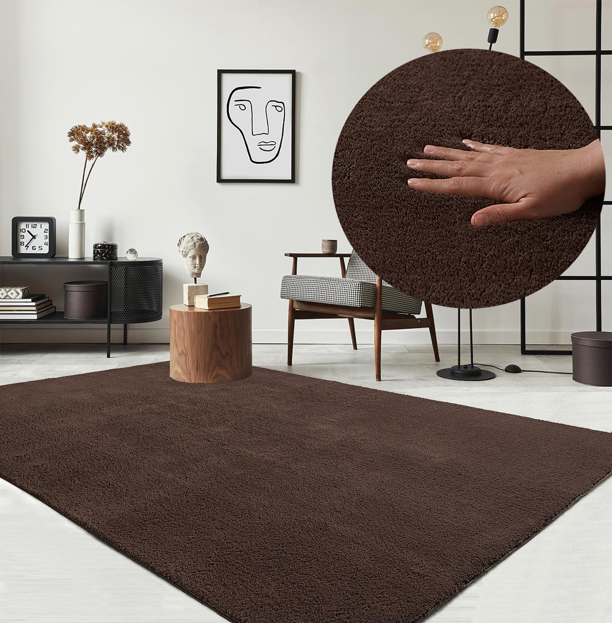 the carpet Relax Modern Fluffy Short Pile Rug, Non-Slip Underside, Washable up to 30 Degrees, Super Soft, Fur Look, Brown, 160 x 220 cm โ image 1