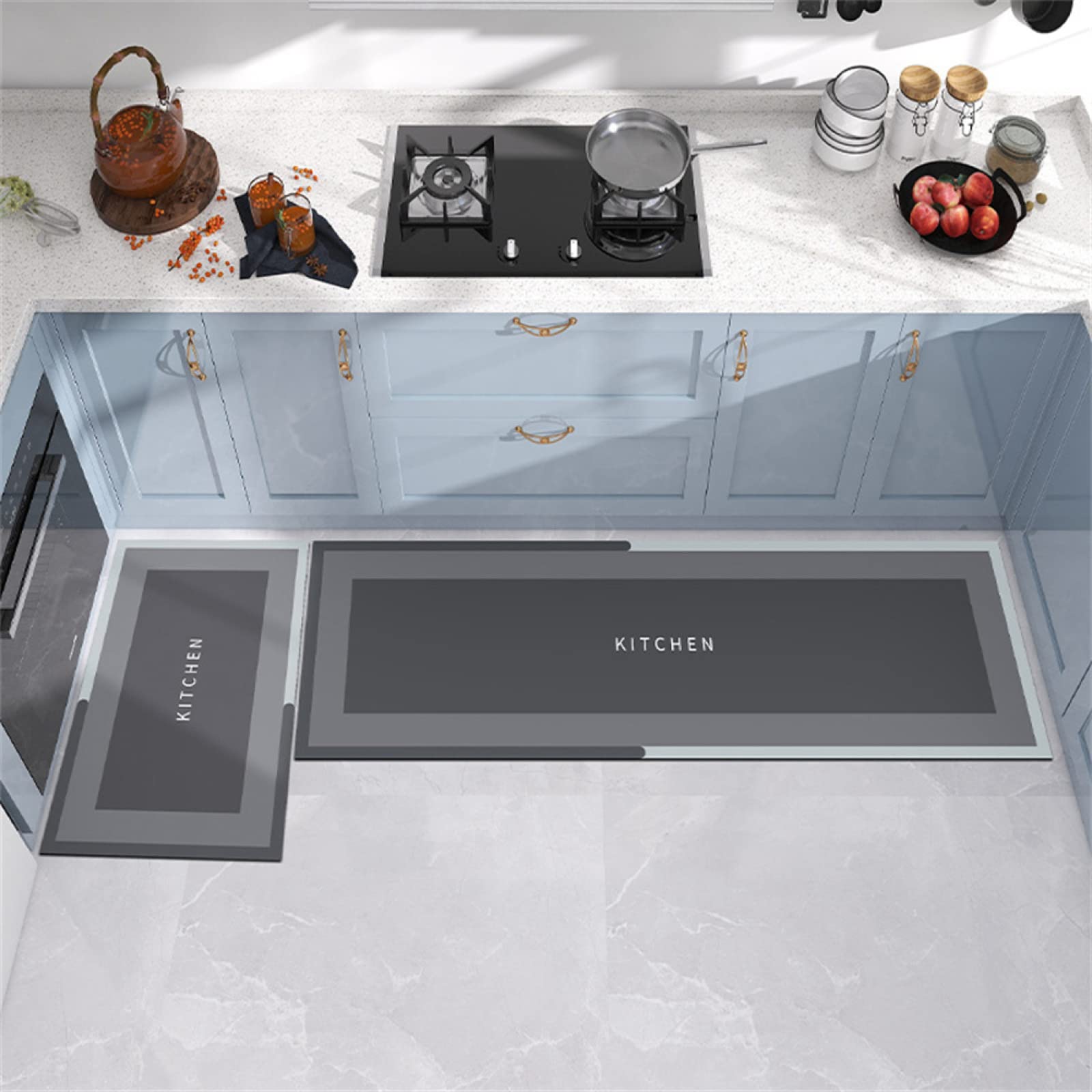 Tapis de cuisine antidérapant gris 45x70+45x120cm lot de 2