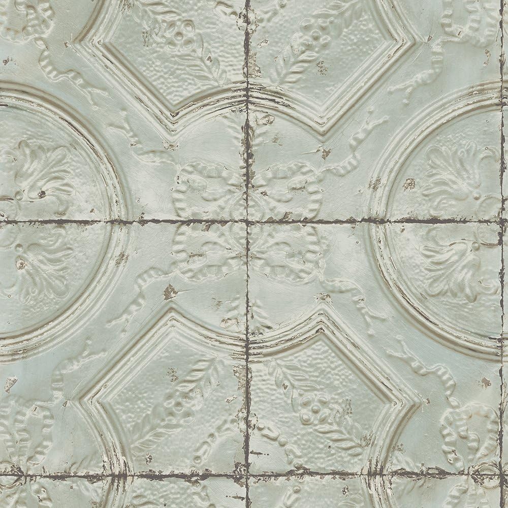 Chesapeake 3115-12432 Susanna Teal Vintage Tin Tile Wallpaper