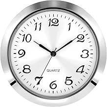 Hicarer 2-1/8 Inch (55 mm) Quartz Watch Insert, Silver Bezel, Zinc-Alloy Metal Cover, Arabic Numeral, White Face (Silver)