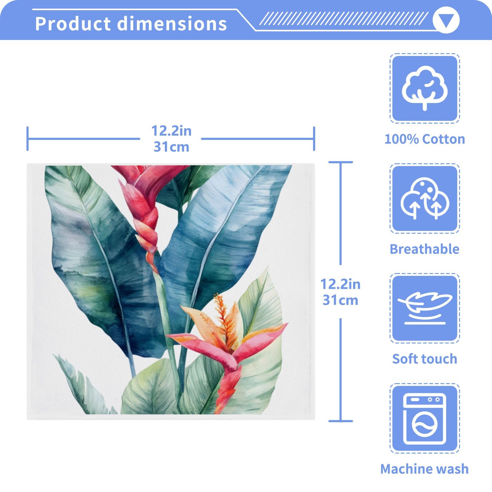 ALAZA Wash Cloth Set 100% Cotton Fingertip Towels Face Cloths Sets Strelitzia Watercolor Highly Absorbent Soft Feel Set of 2