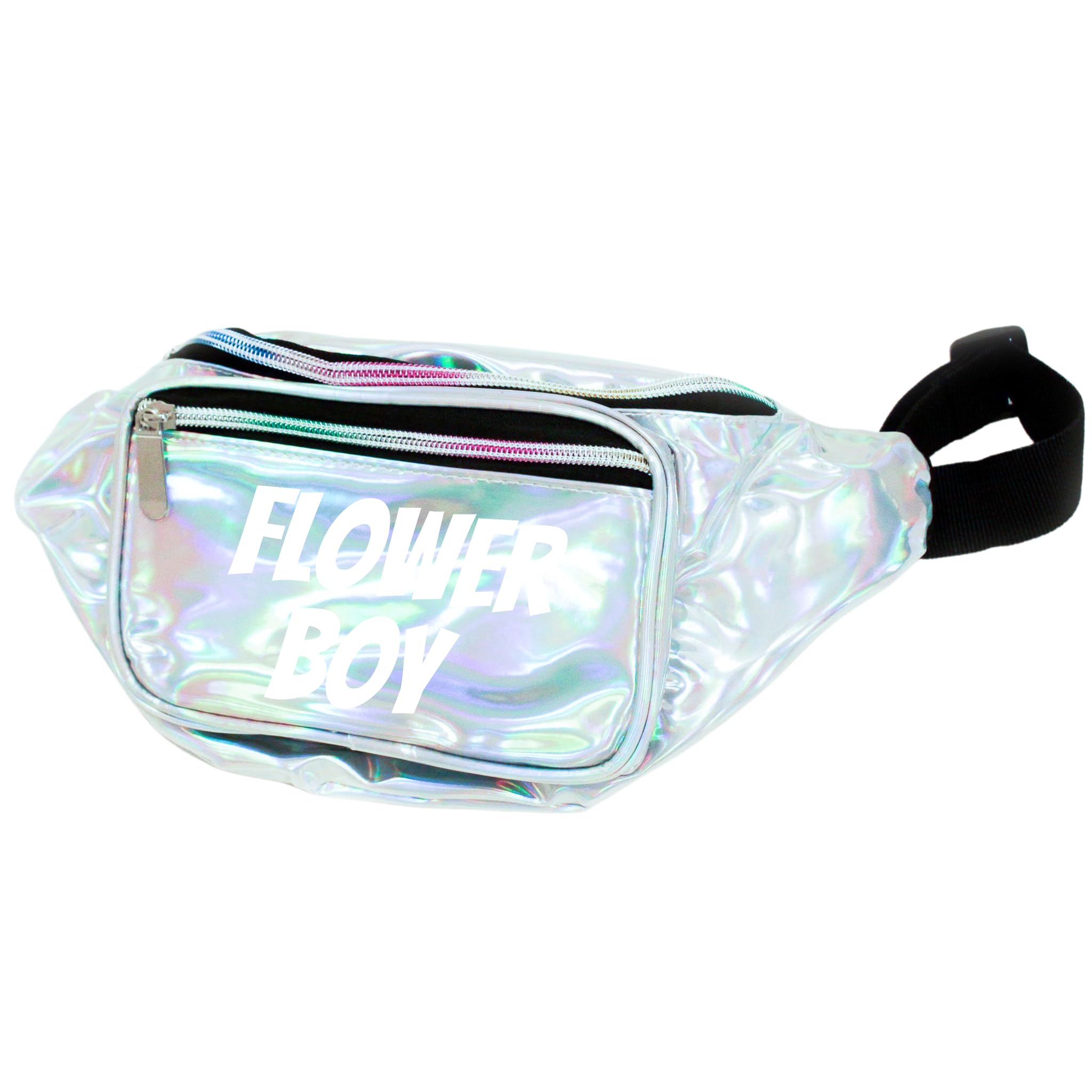 Flower Boy Holographic Metallic Fanny Pack (Silver w/White Text)
