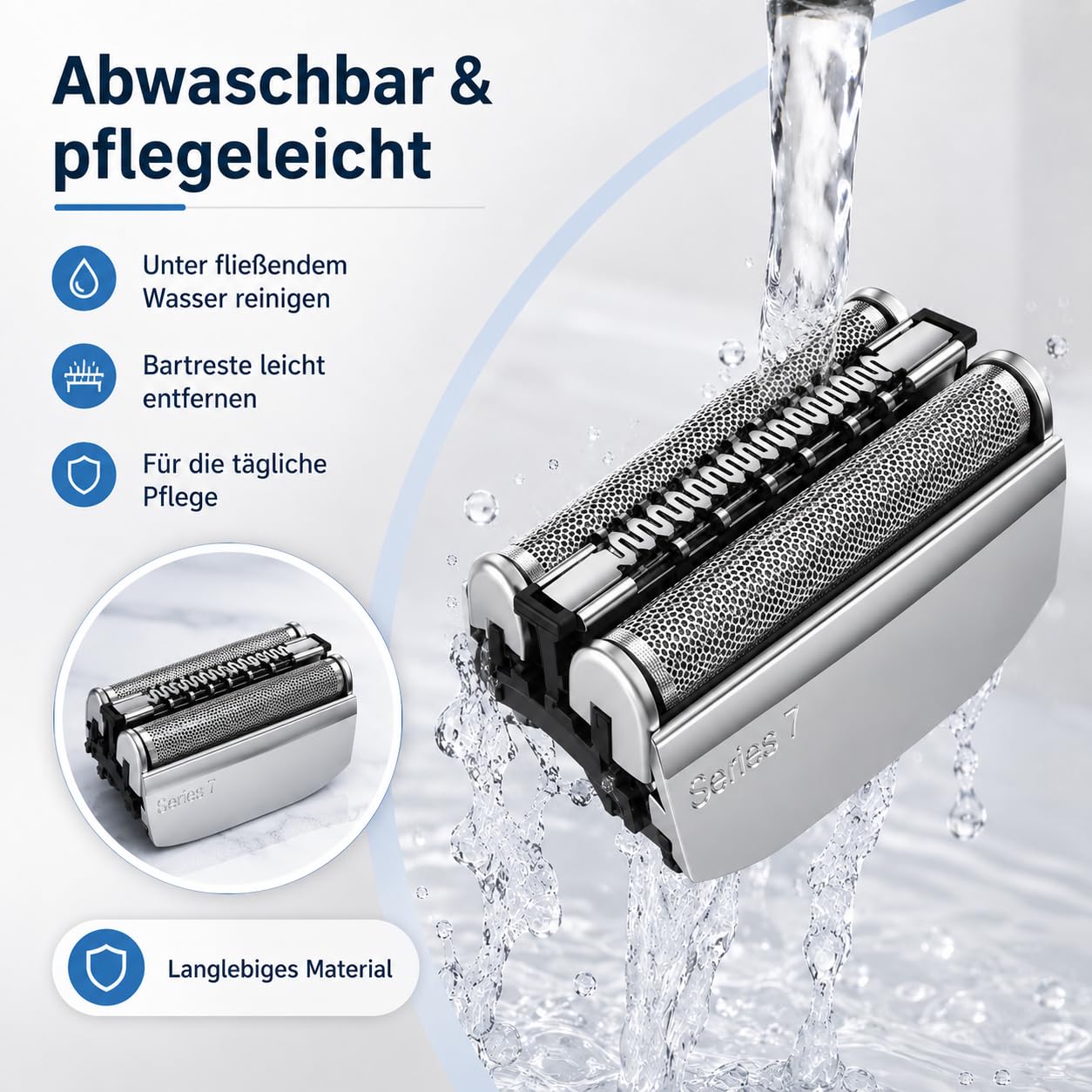 70S Scherkopf Ersatz Kompatibel mit Braun Series 7 Rasierer 720 720s 730 760cc 765cc 790cc 795cc 7840s 7893s, Scherfolie & Klingenblock, Rasierkopf Herren Ersatz Silber, 1 Stück