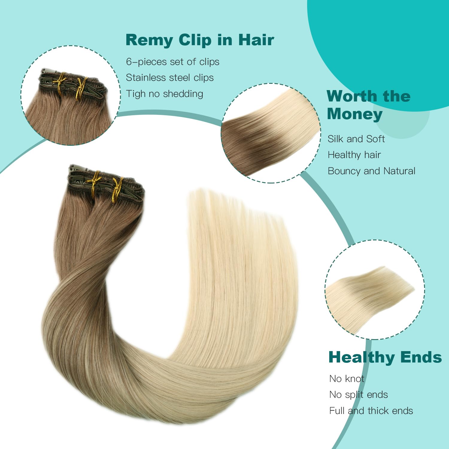 SURNEL Extensiones Clip Pelo Natural 100g 35cm 6 Piezas Castaño Chocolate Extensiones De Clip De Humano Real Extensiones Pelo Natural Remy (C#4-35cm) — view 110