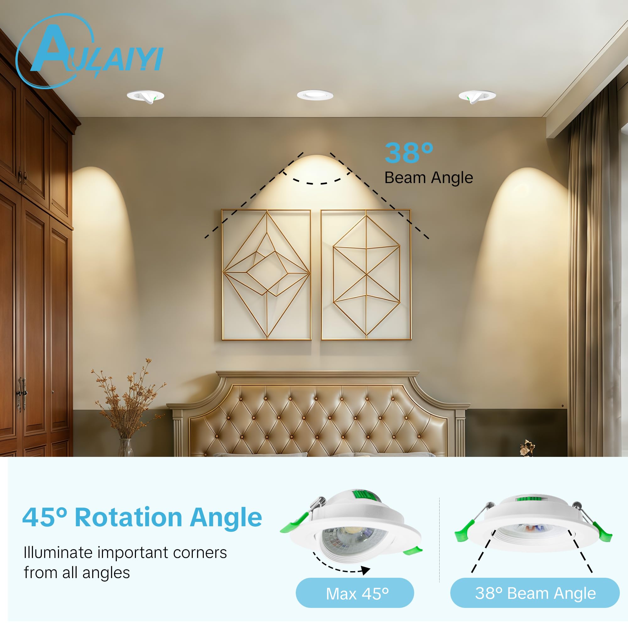 Spot LED Encastrable Dimmable 3 Intensités 230V, 5W Spots de Plafond Orientable Blanc Chaud/Neutre/Froid Réglable, Extra Plat IP44 Spot Salle de Bain, Trou Ø68-80mm, Blanc Lot de 10