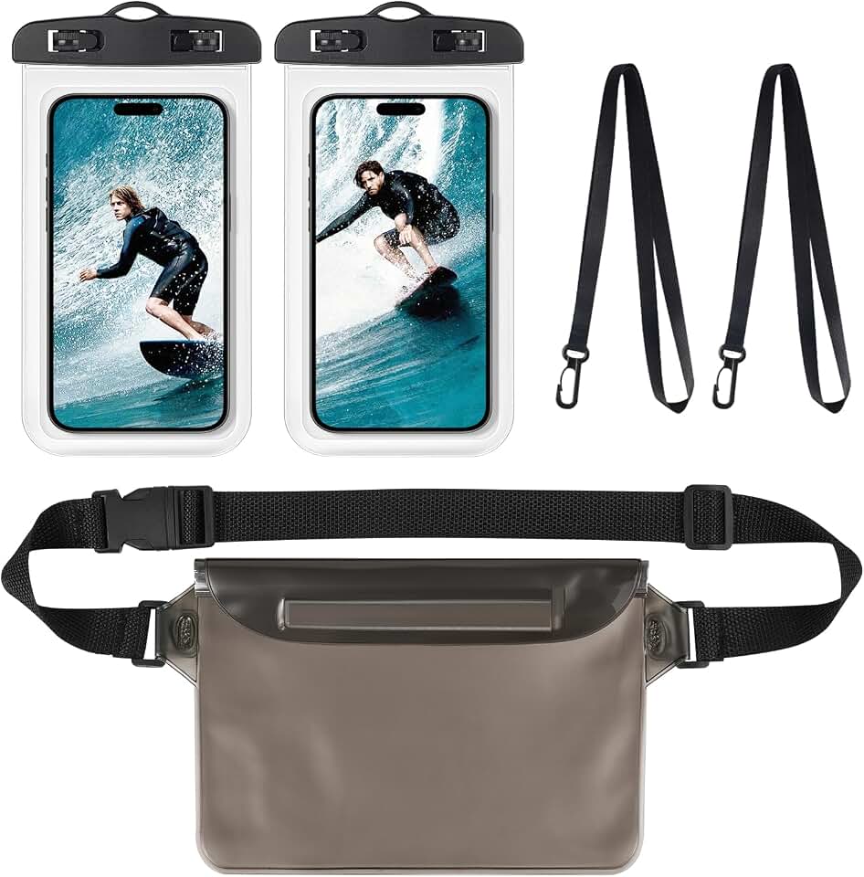 2PCS Funda Impermeable Móvil y Bolsa Estanca Impermeable, IPX8 Bolsa Impermeable con Colgador Movil Cuello, Funda Movil Agua para iPhone 16, 15, 14, 13,para Samsung S24/S23, Móvil hasta 7.2"