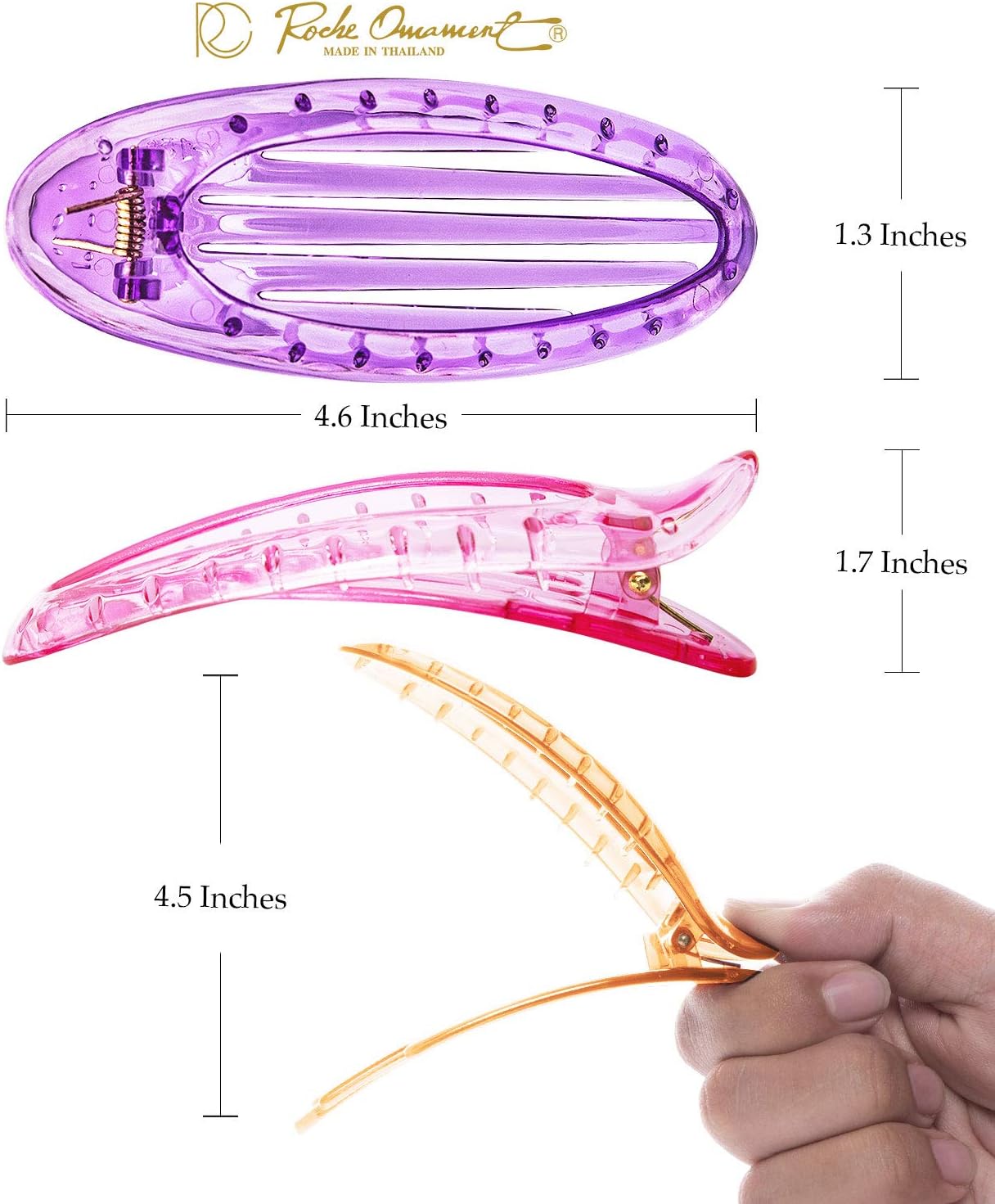 RC ROCHE ORNAMENT 6 Pcs Hair Clip Classic Oval Side Opening Slide Plastic Curve Flat Comb Inner Teeth Clamp Barrette Girls Ladies Beauty Accessory Grip - Image 5