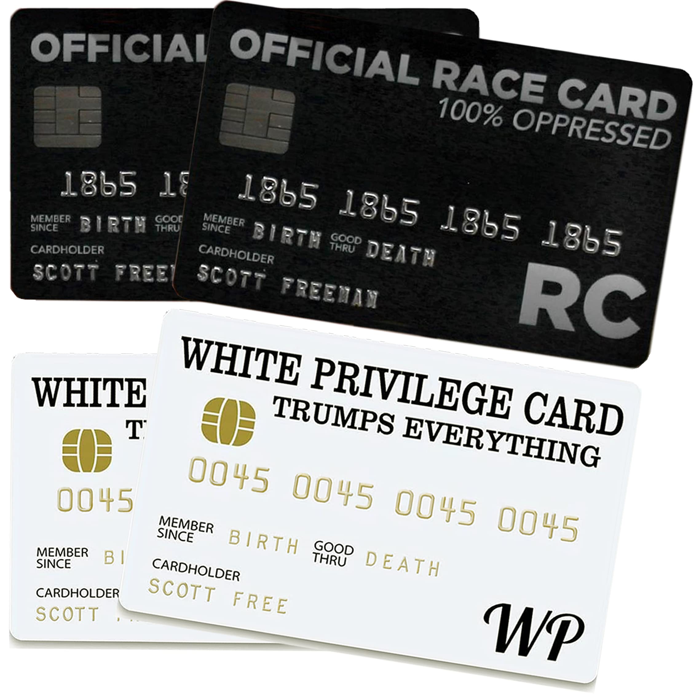 SameeFloral Official Race Card 100% Oppressed Embossed + White Privilege Card Trumps Everything, with Saying On The Back [2pcs Each] White+Black