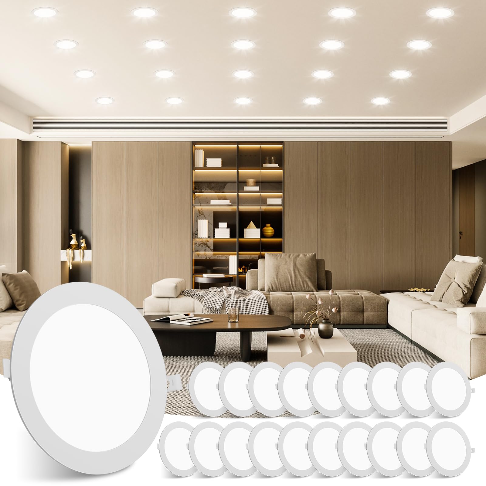 Litglobe LED Downlights for Ceiling 6W 20 Pack,4500K Neutral White Recessed Ceiling Lights,540LM Ultra Slim Spot Lights,Cutout Φ105mm Round Spotlights for Bathroom Bedroom Kitchen Living Room