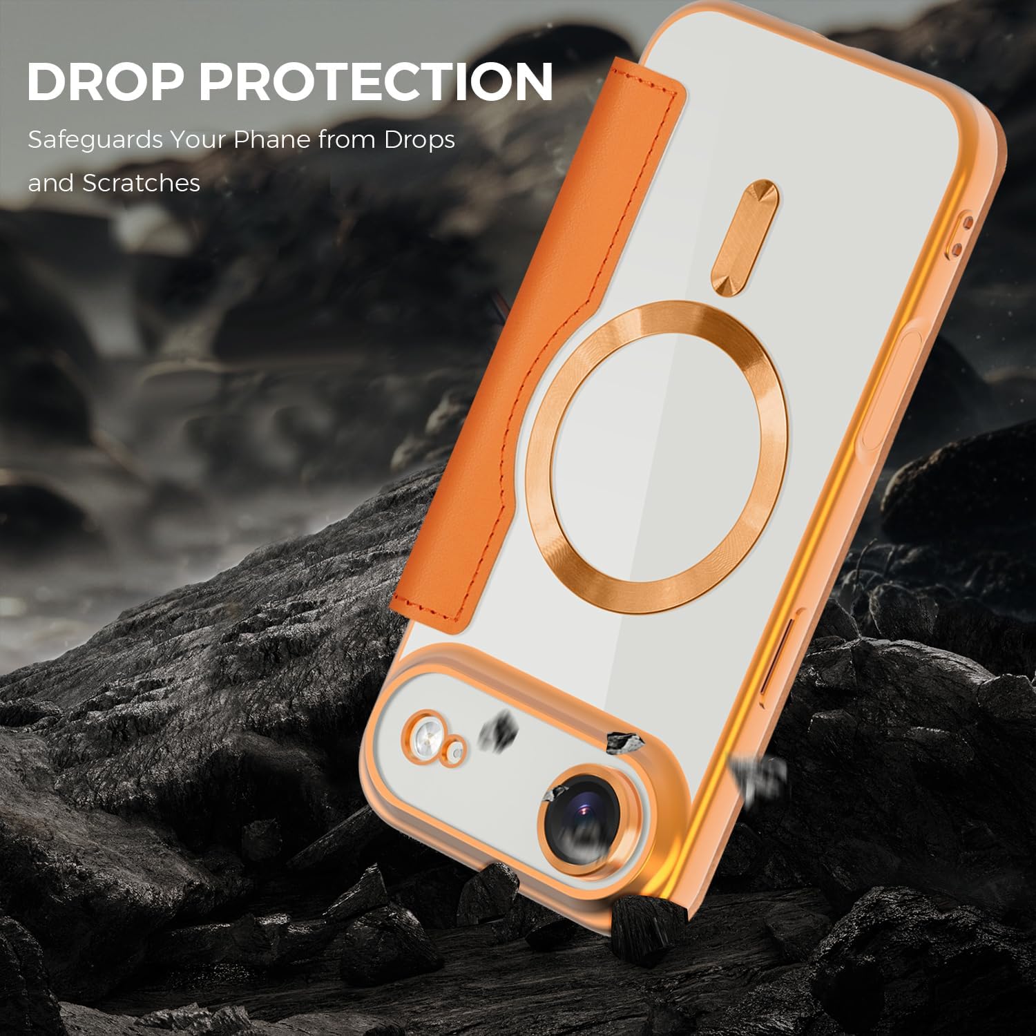 LEMAXELERS for iPhone 17 Air Flip Wallet Case with Card Holder Orange WD image 3
